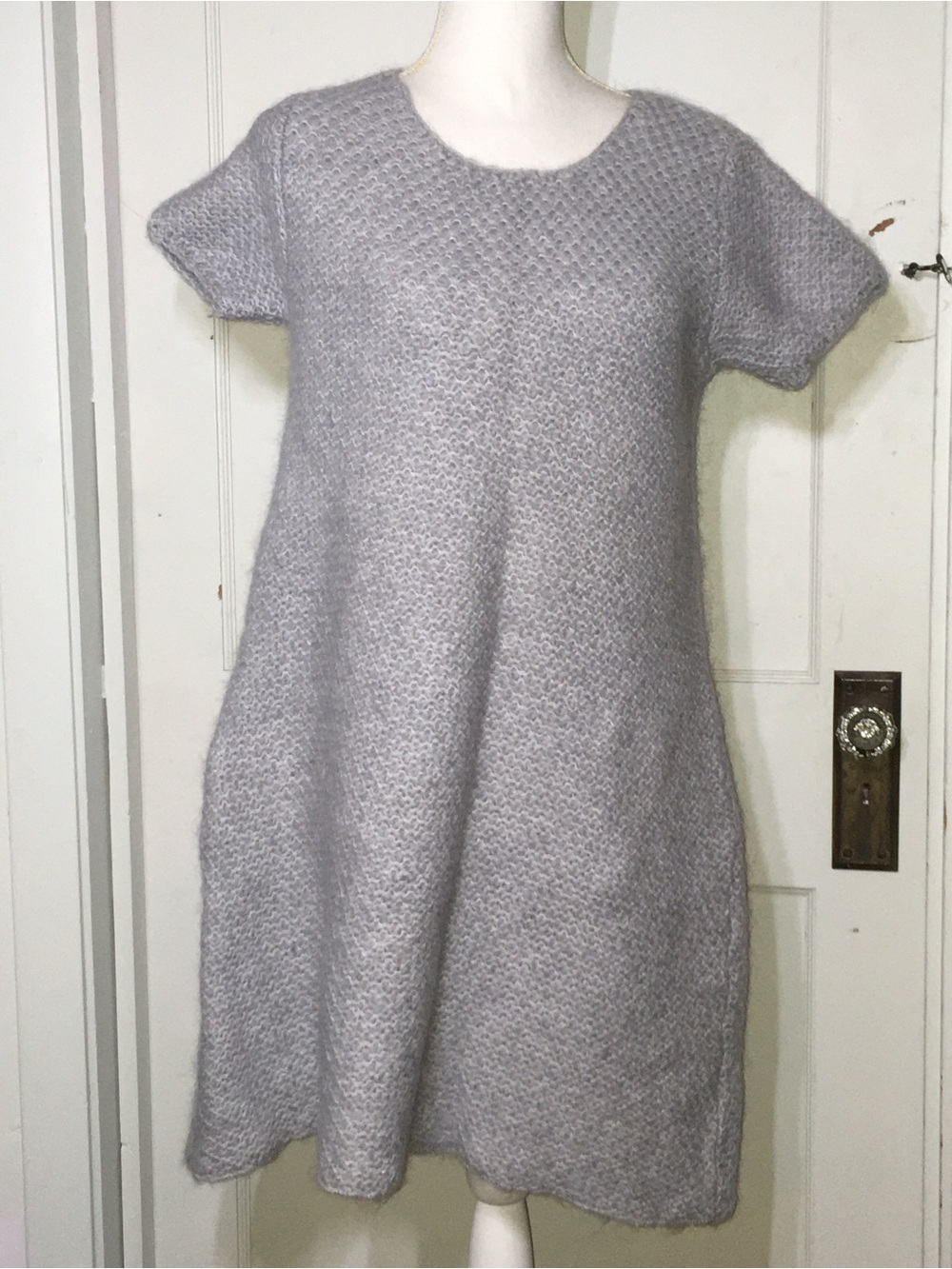 Anthropologie Soft Wool Knit Short-Sleeve Midi Dress in Light Grey